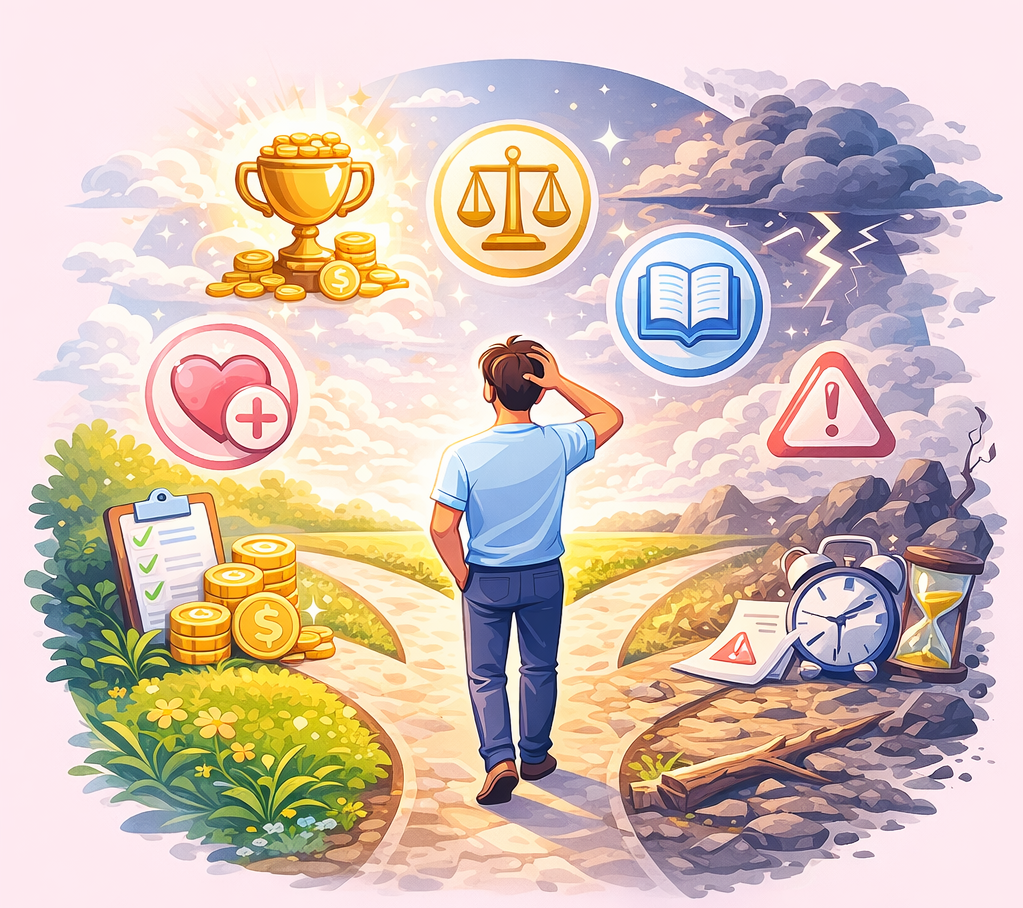 Painfully, it is assumed and affected by misfortune, and one escapes from it, not because of it, but due to circumstances.